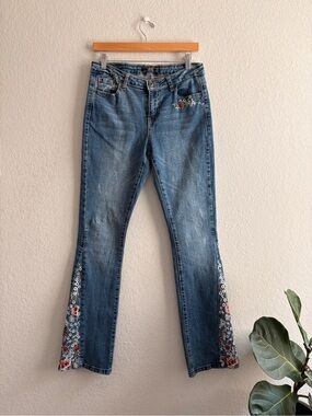 Lucky & Blessed Flare  Denim Jeans Western embroidered Womens Sz  8
